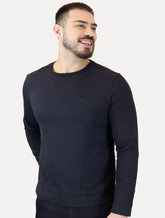 Camiseta Ellus Masculina Manga Longa Cotton Fine Classic Logo Azul Marinho