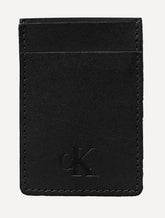 Carteira Calvin Klein Jeans Porta Cartão Couro Vertical CK Mono Logo Preta