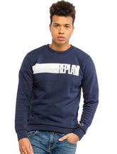 Moletom Replay Masculino Crewneck Brand Stripes Azul Marinho