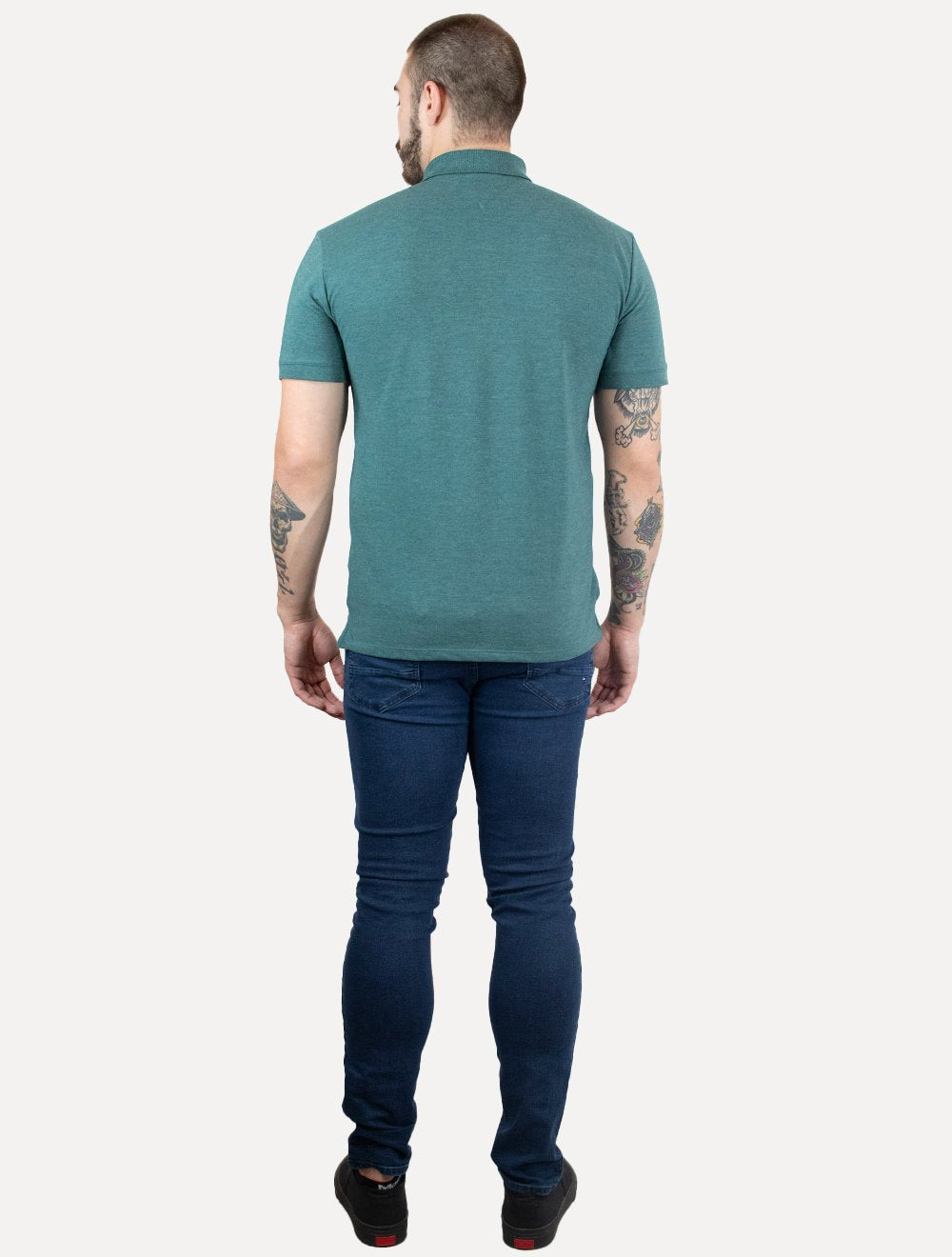 Polo Tommy Jeans Masculina Regular Heather XS Badge Verde Mescla