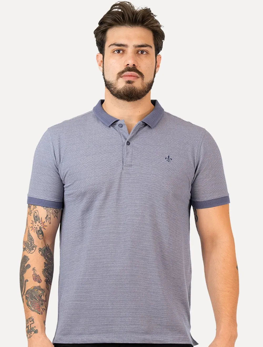 Polo Dudalina Masculina Malha Textura Azul Escuro