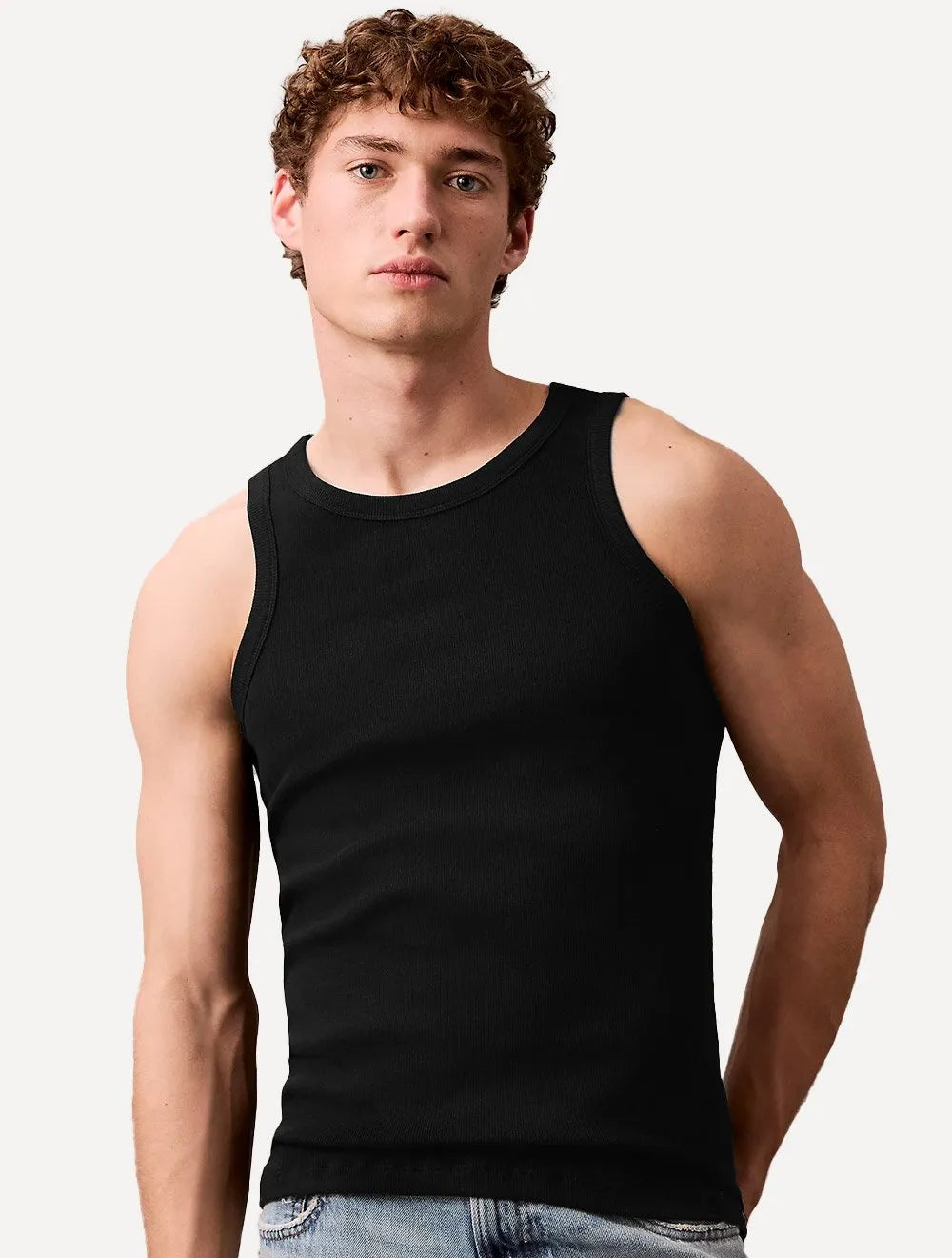Kit Regatas Calvin Klein Underwear Masculina Ribana Lisa Branca/Preta 2UN