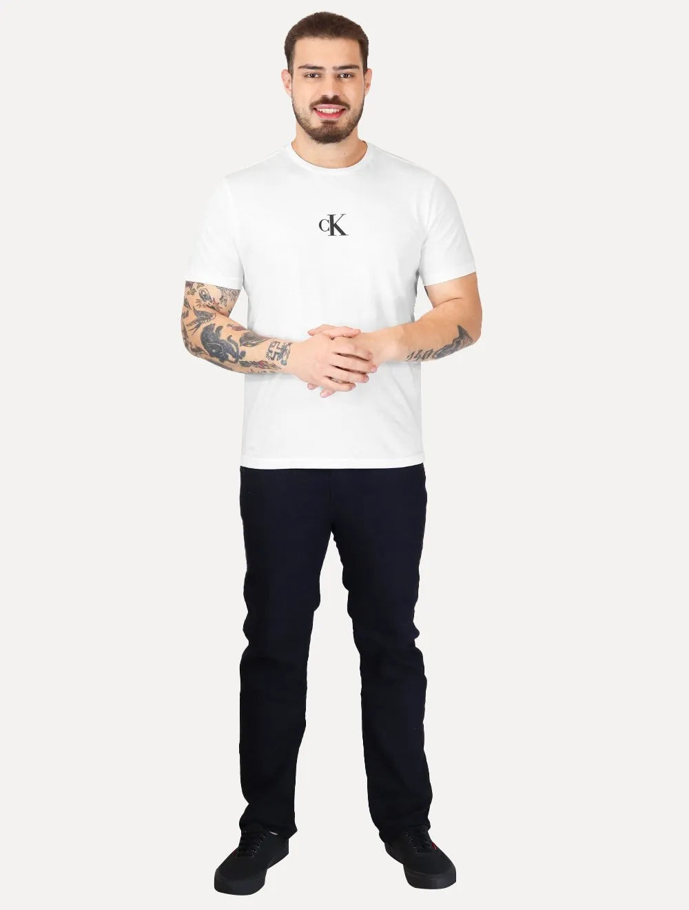 Camiseta Calvin Klein Jeans Masculina Logo CK Frontal Branca