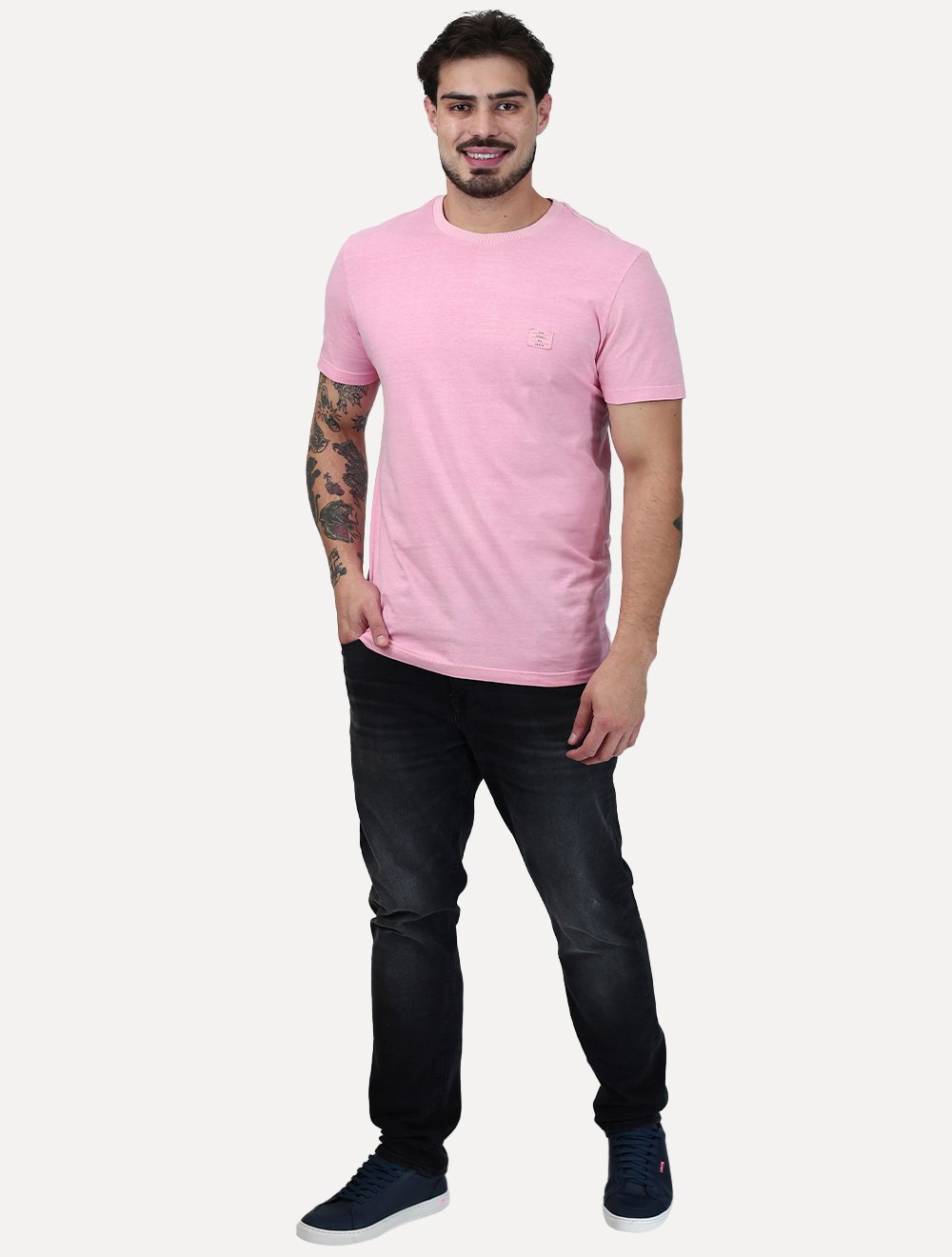 Camiseta Ellus Masculina Cotton Washed Origin. Classic Rosa Claro