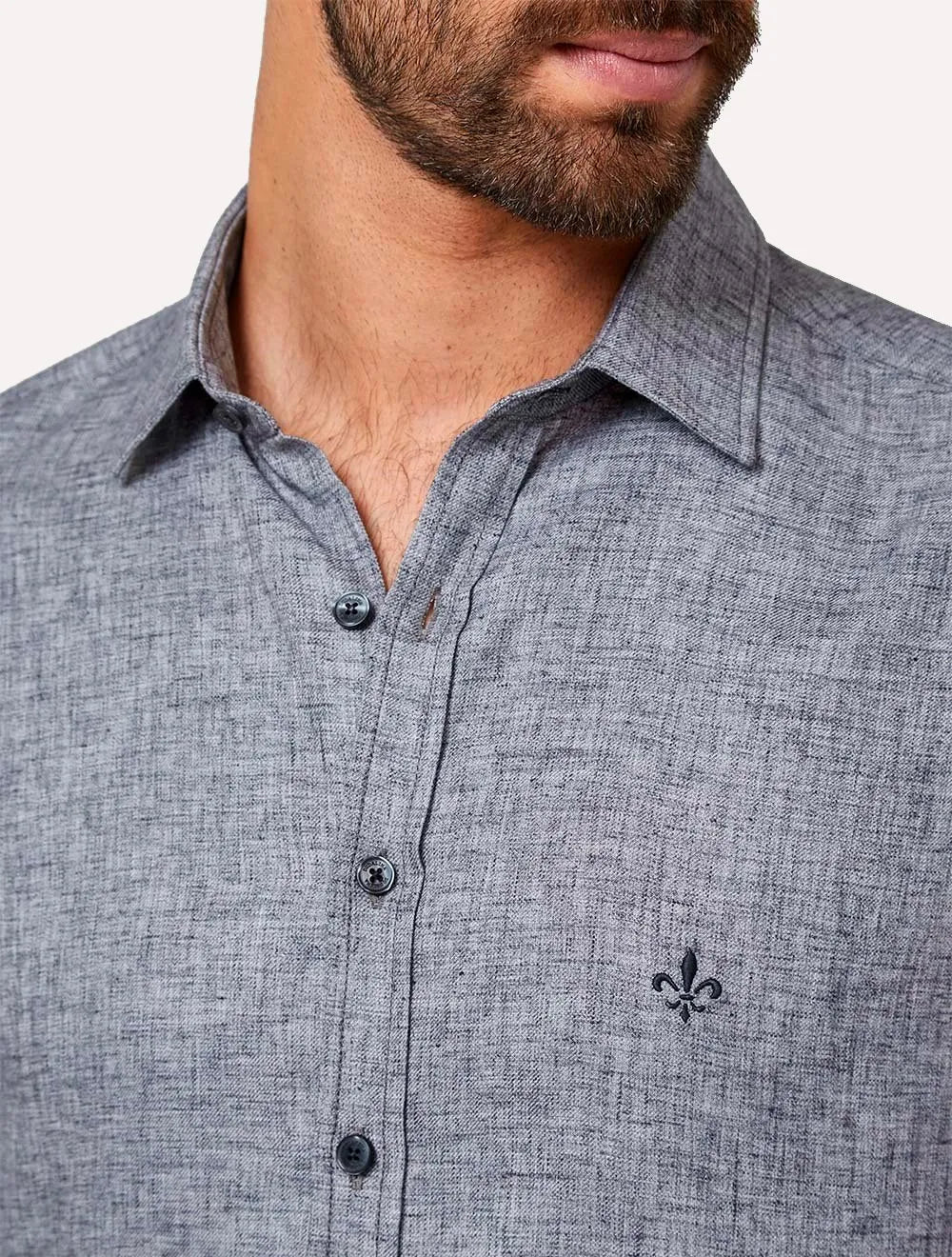 Camisa Dudalina Masculina Slim Twill Melange Cinza Escuro Mescla