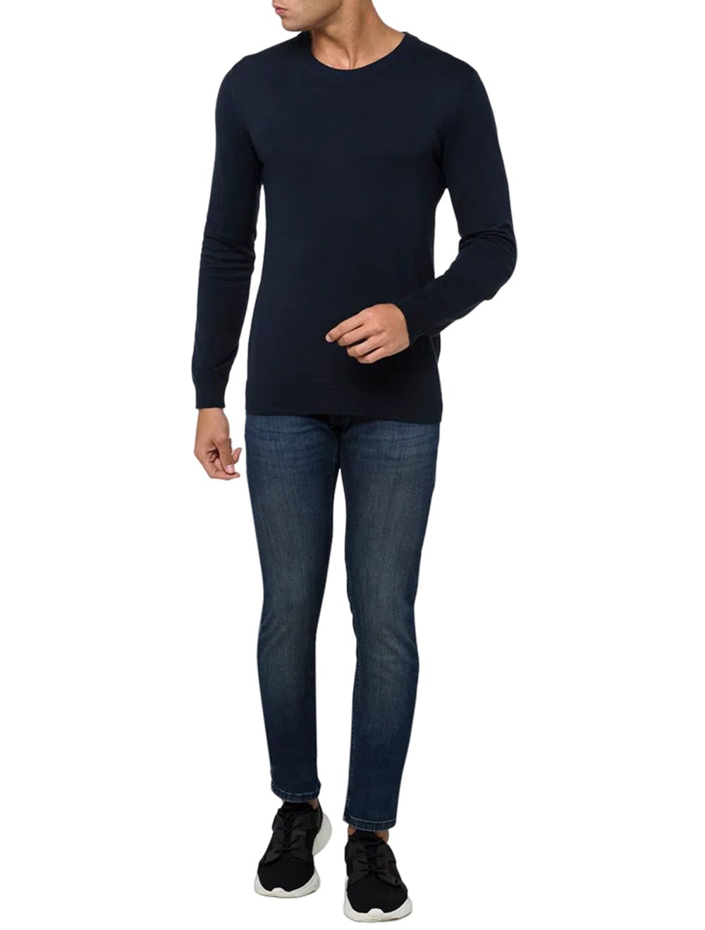 Suéter Calvin Klein Tricot Crewneck CK Logo Azul Marinho