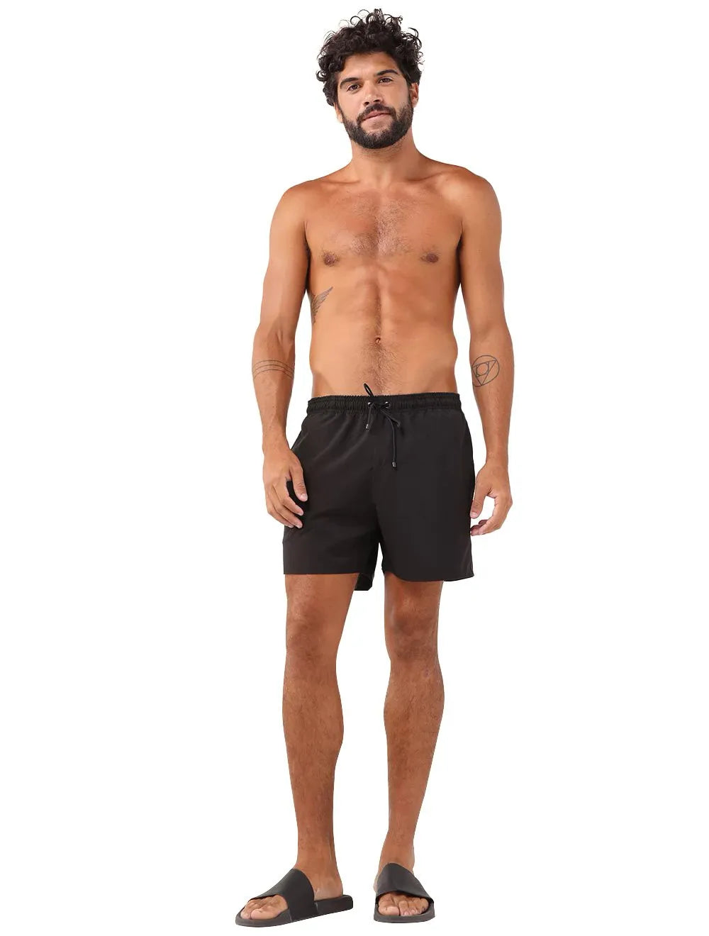 Short Reserva D'Água Beachwear Liso Tag Lateral Preto