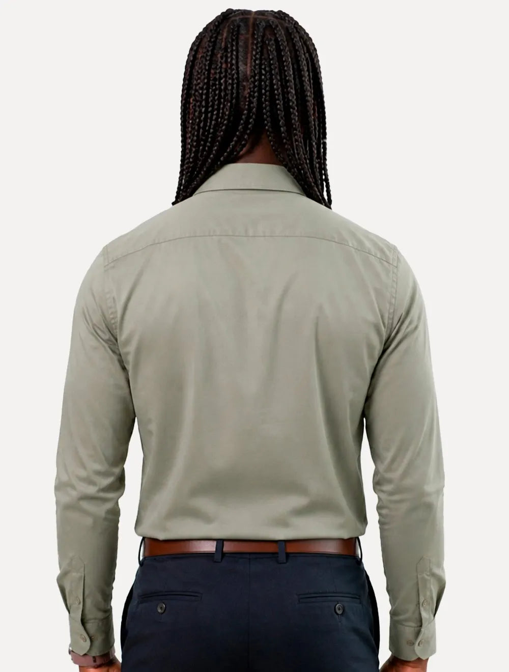 Camisa Aramis Masculina Slim Tricoline Liso Stretch Cáqui Escuro