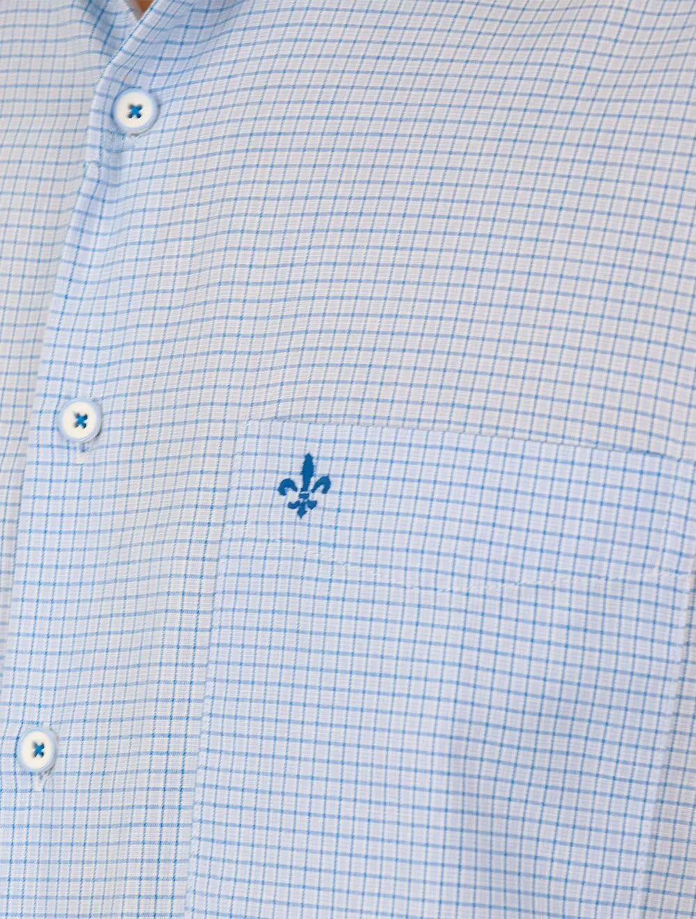 Camisa Dudalina Masculina Comfort Superfine Cotton Pocket Xadrez Azul Claro