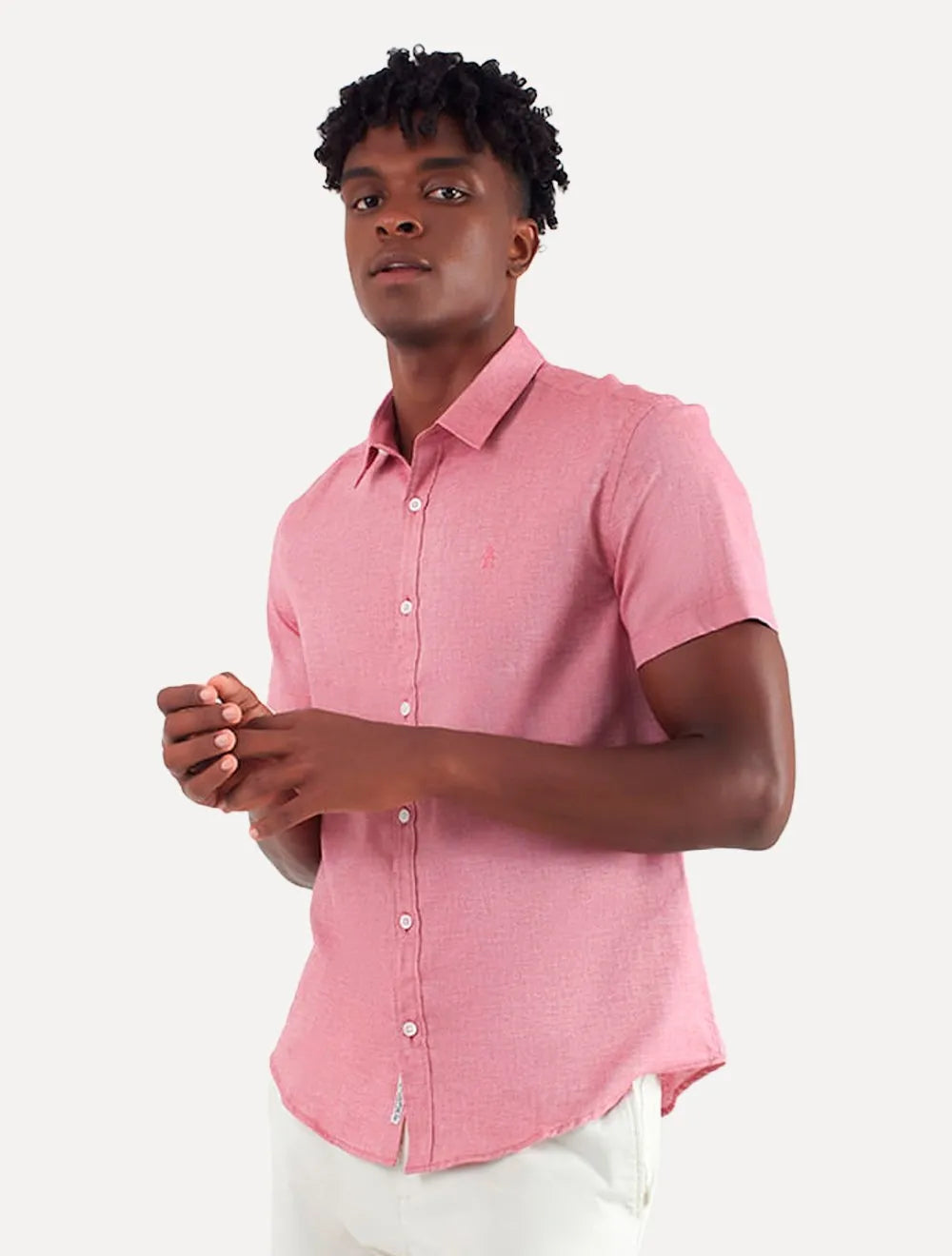 Camisa Original Penguin Masculina Manga Curta Regular Oxford Vermelho Mescla