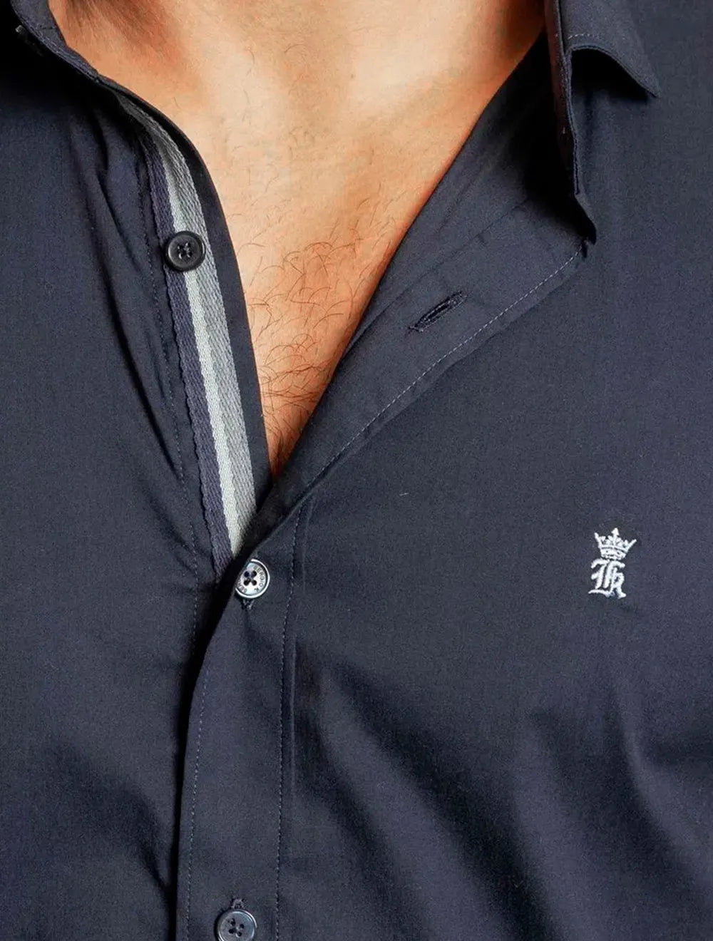 Camisa Sergio K Masculina Slim Fit Elastano Dark Gorgurão Azul Marinho