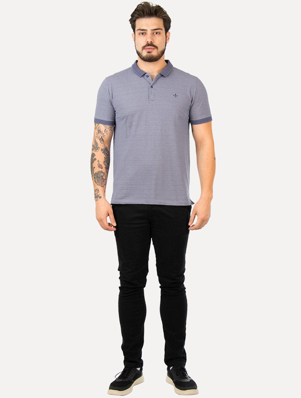 Polo Dudalina Masculina Malha Textura Azul Escuro