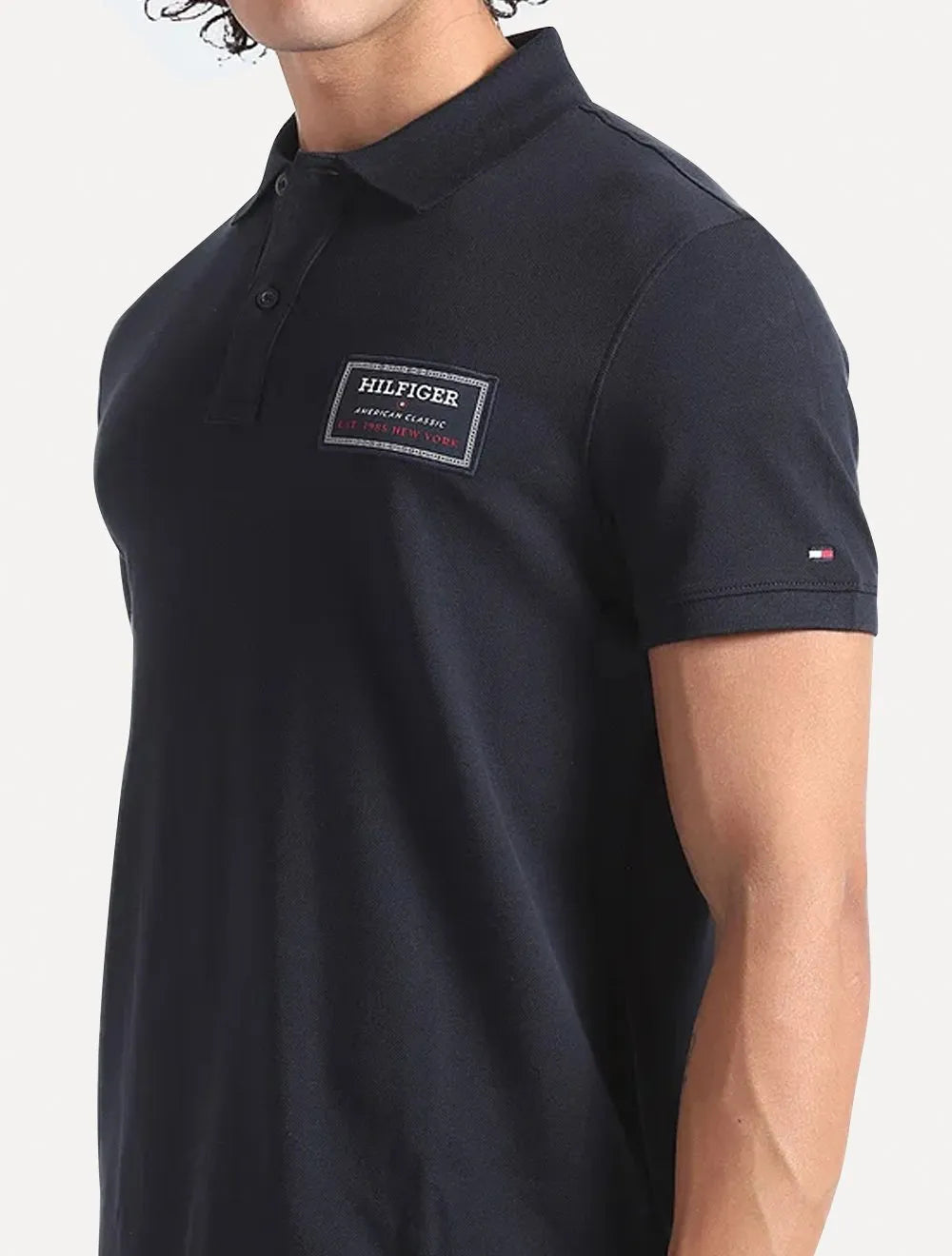 Polo Tommy Hilfiger Masculina Piquet Regular Label Azul Marinho