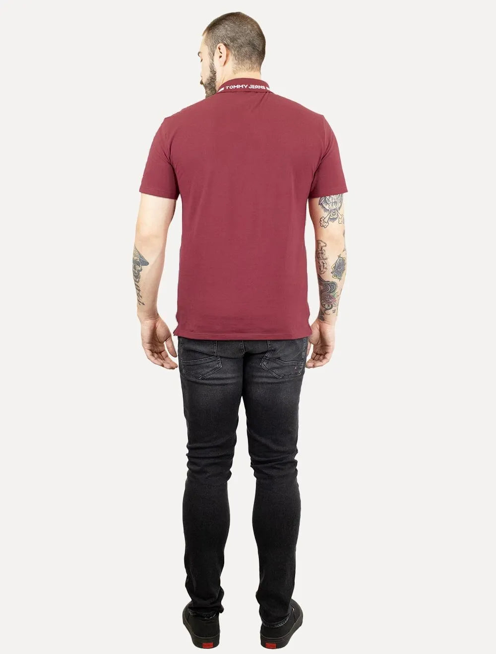Polo Tommy Jeans Masculina Piquet Neck Branded Bordô