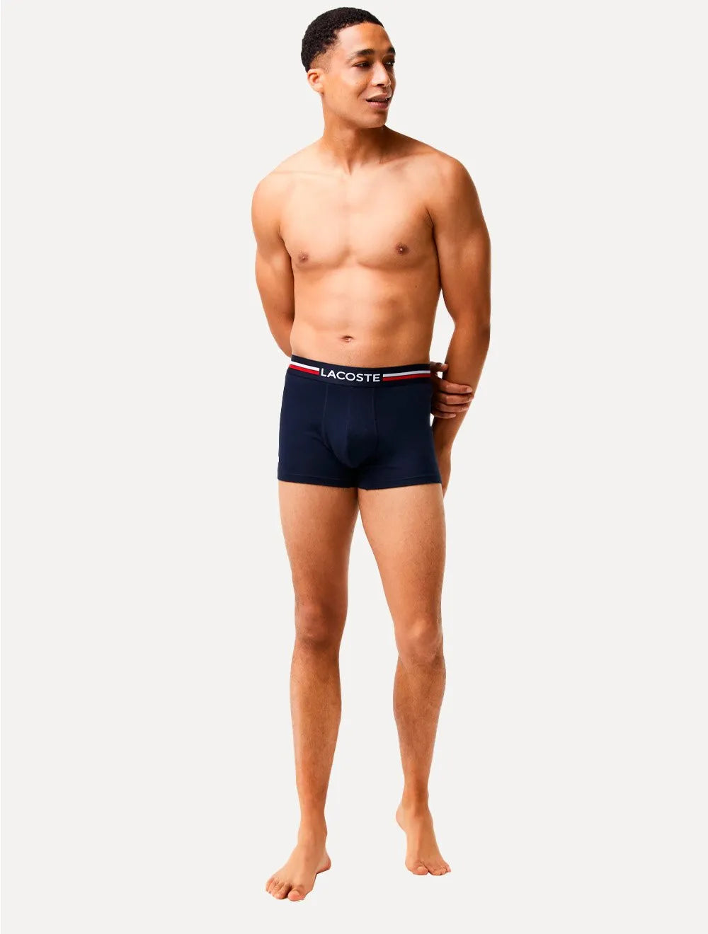 Cuecas Lacoste Boxer Casual Stretch Listra Marinho/Branca Pack 3UN