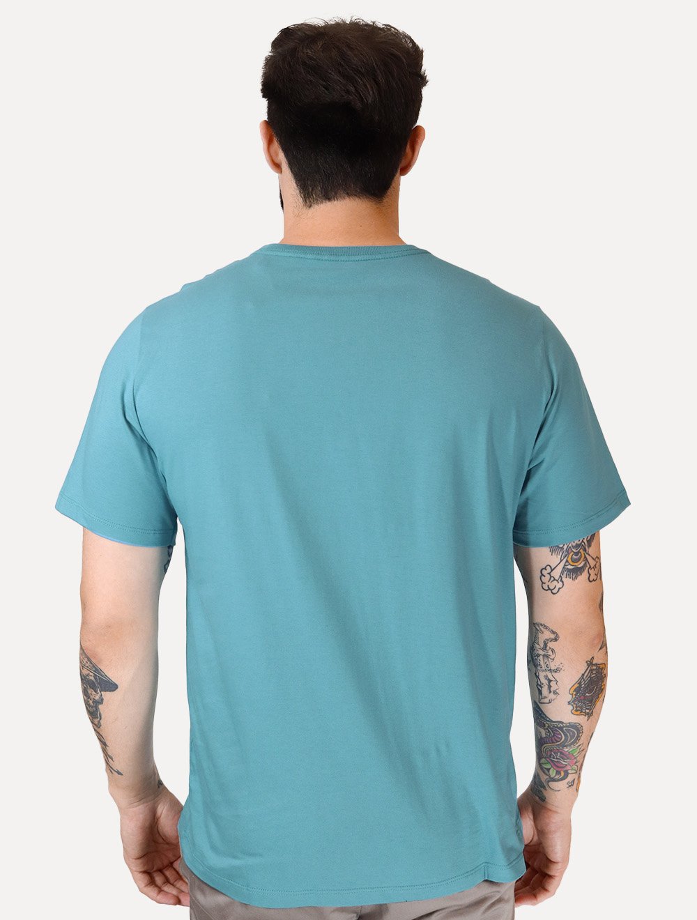 Camiseta Dudalina Masculina Essentials Modal Logo Azul Turquesa