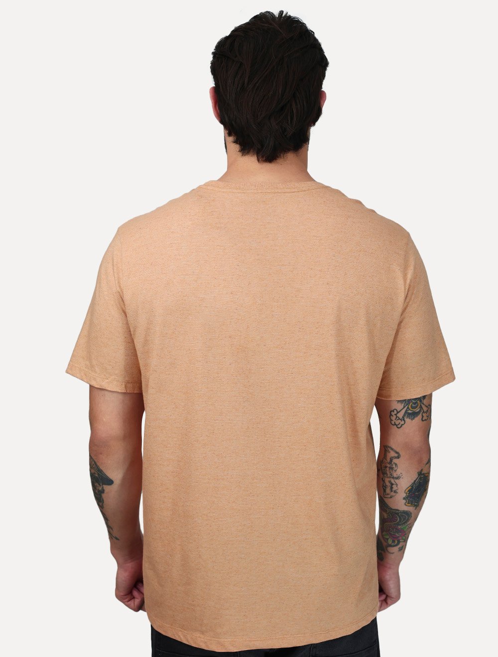Camiseta Individual Comfort Linho Listrada Silk Logo Laranja Claro
