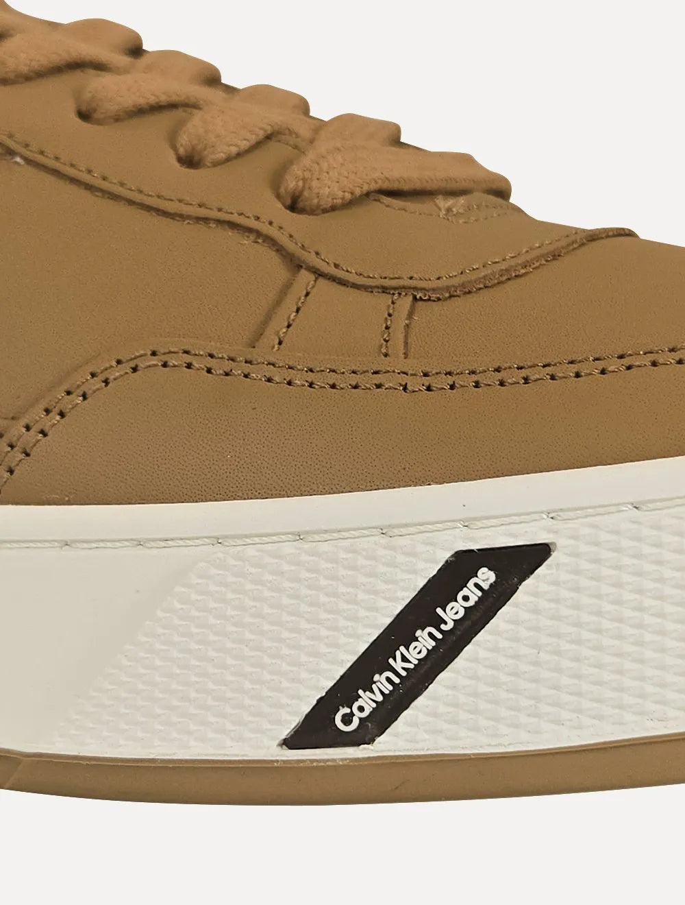 Tênis Calvin Klein Jeans Masculino Couro Sash Logo Basico Marrom Claro