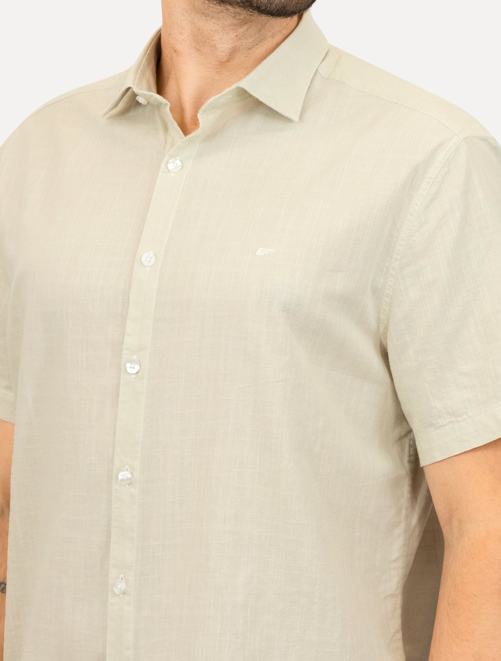 Camisa Ellus Masculina Regular Manga Curta Linen Like Surf New Italian Cáqui Claro