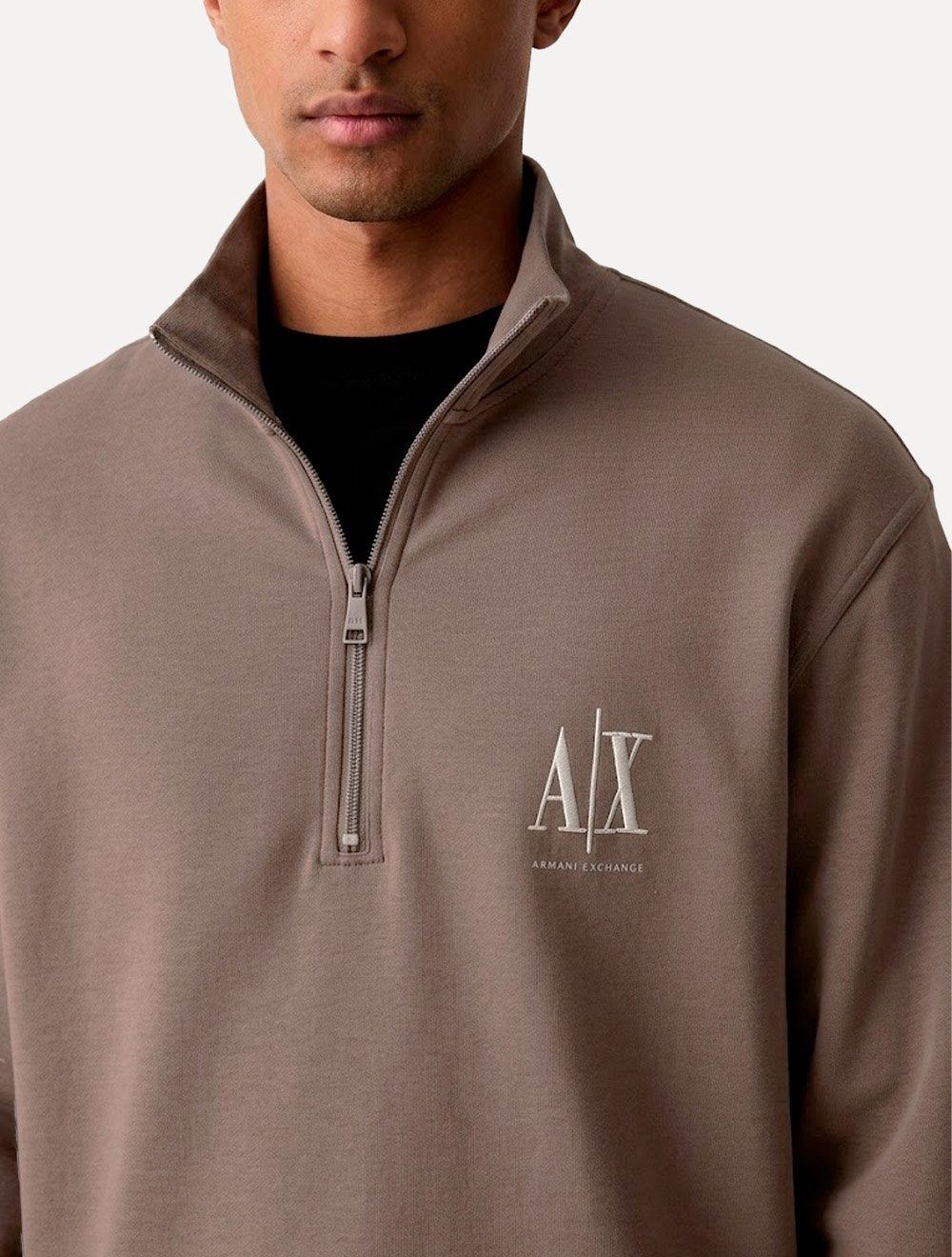Casaco Moletom Armani Exchange Masculina Embroidery AX Logo Marrom Médio