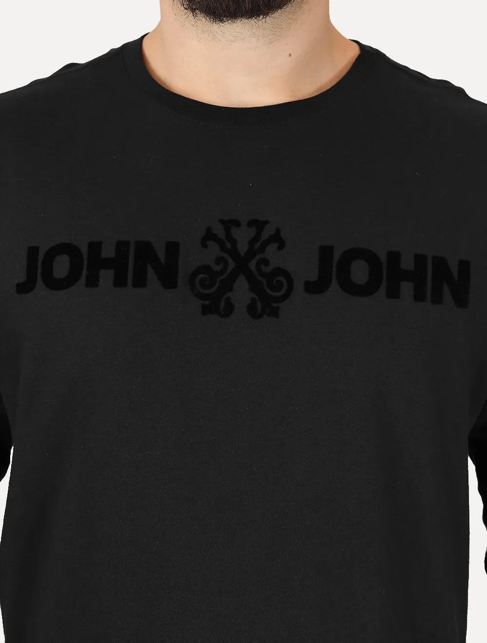 Camiseta John John Masculina Manga Longa Floco JJ Logo Preta