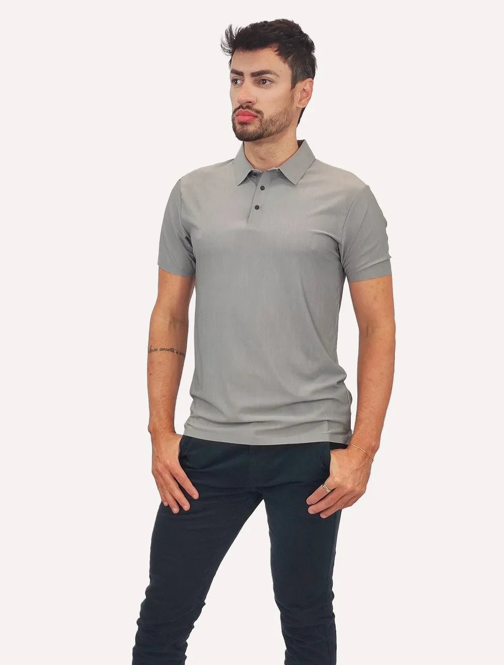 Polo Pacific Blue Masculina Basic Melange Cinza Médio