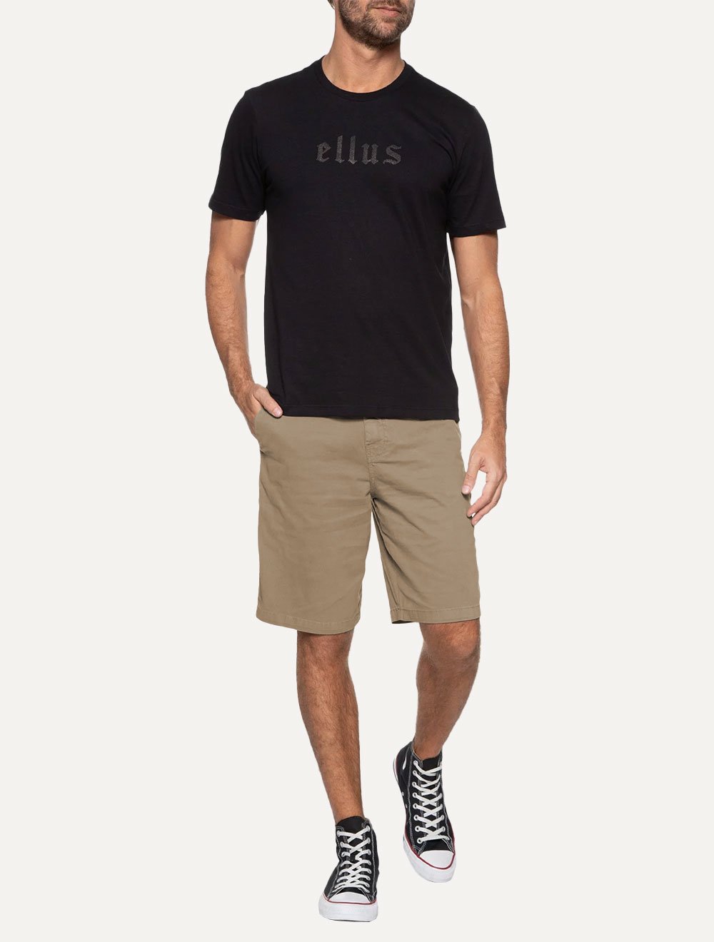 Bermuda Ellus Masculina Sarja Slim Color Twill Power Cáqui