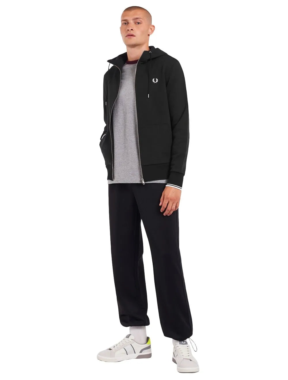 Jaqueta Fred Perry Moletom Masculina Regular Hooded Zip Through Preta