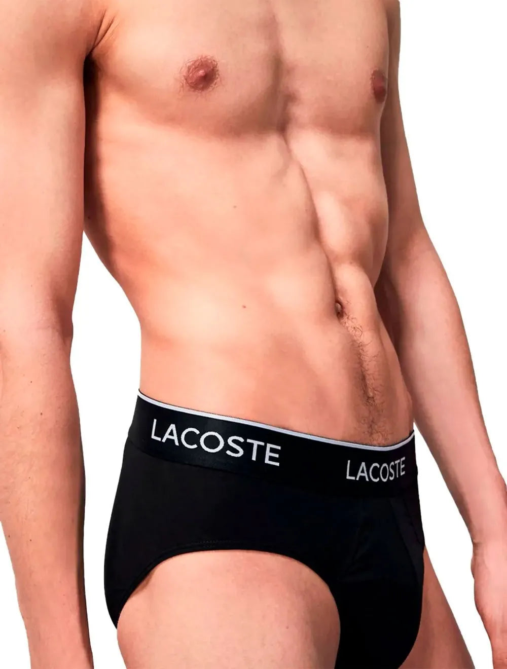 Cueca Lacoste Brief Slip Lettered Waist Preta Pack 3UN