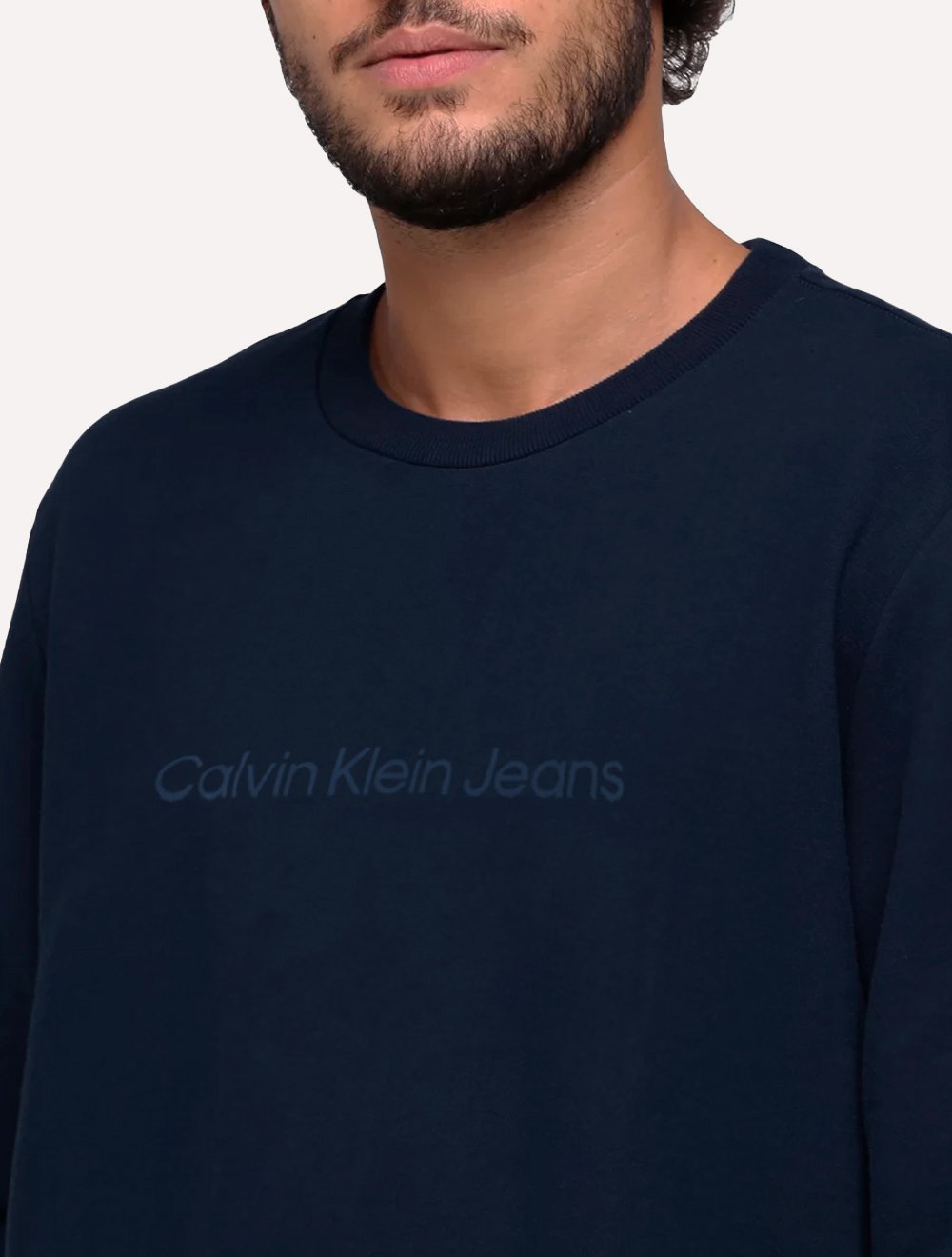 Moletom Calvin Klein Jeans Masculino Crewneck Navy Front Logo Azul Marinho