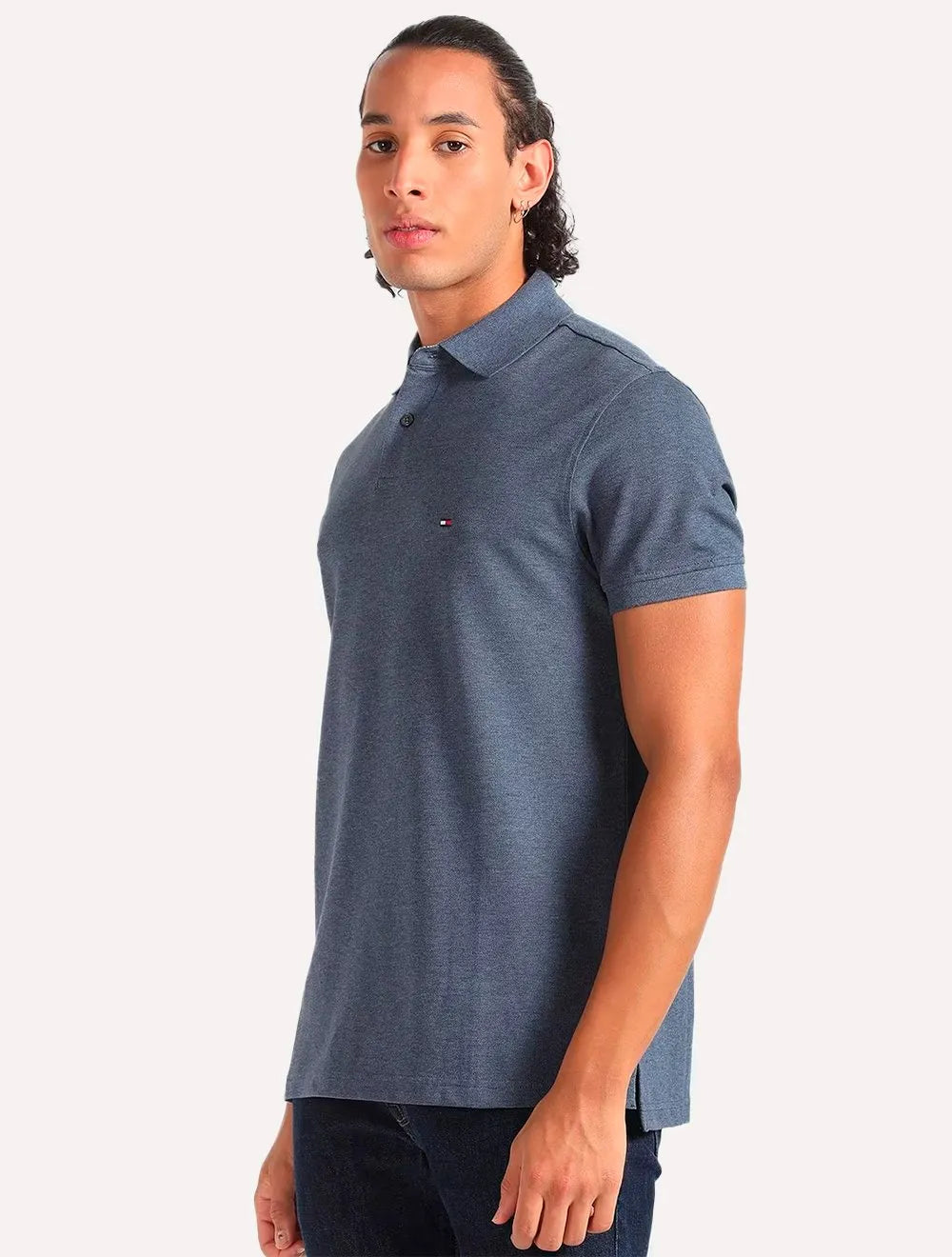 Polo Tommy Hilfiger Masculina Regular Piquet 1985 Azul Jeans Mescla