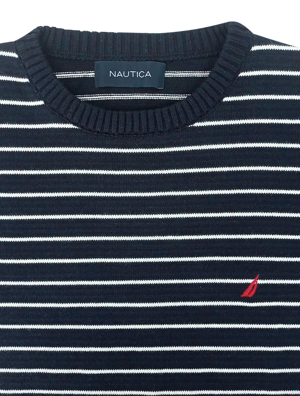 Blusa Nautica Masculina Tricot Sweater Cotton White Stripes Azul Marinho
