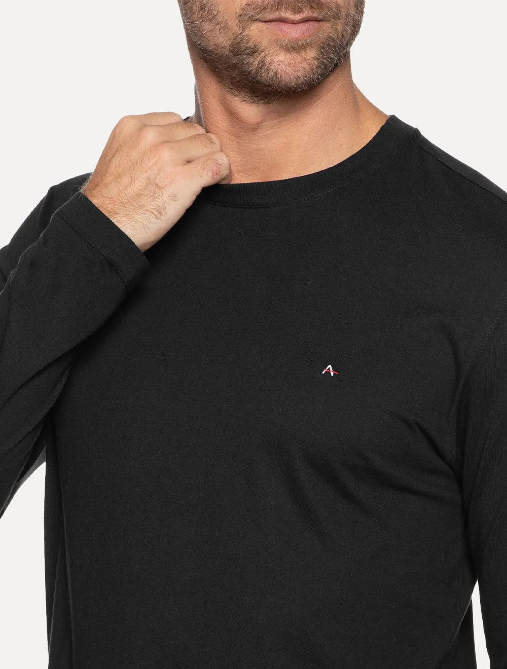 Camiseta Aramis Masculina Manga Longa Basica Logo Preta
