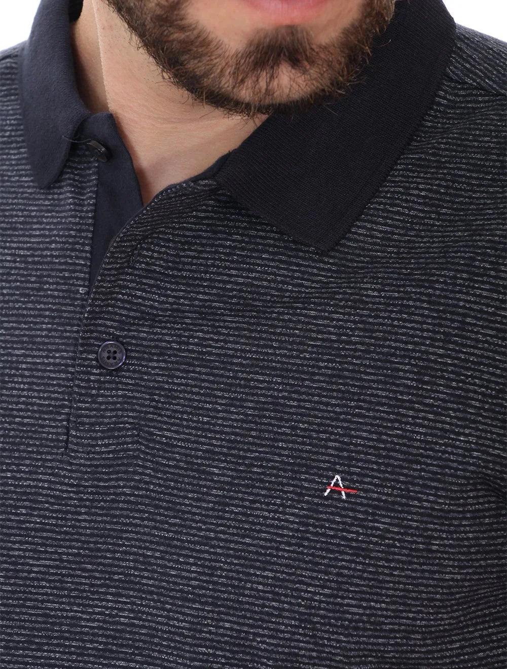 Polo Aramis Masculina Malha Listra Mesclada Azul Marinho