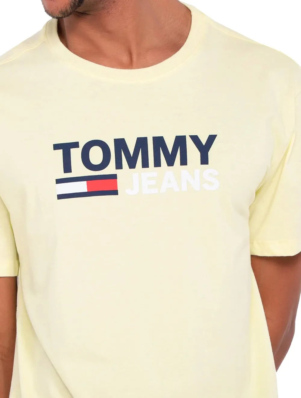 Camiseta Tommy Jeans Masculina Corp Logo Amarelo Claro