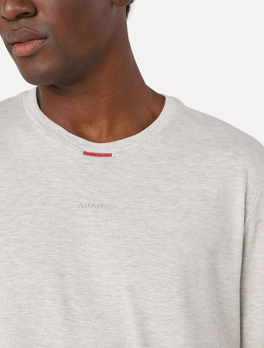 Camiseta Aramis Masculina Manga Longa Lisa Bordado Gola Areia Mescla