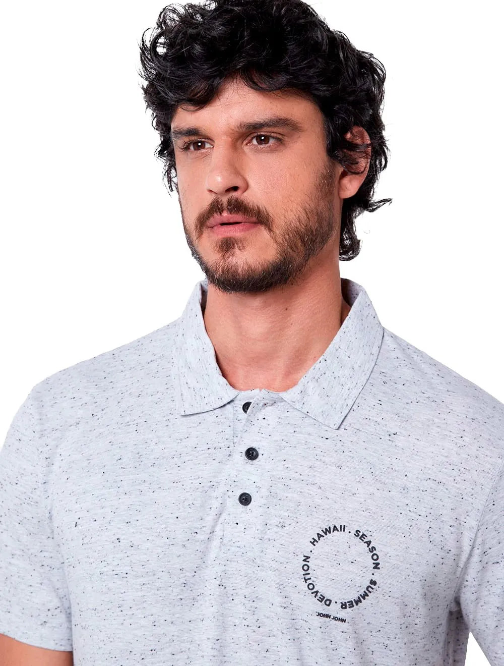 Polo John John Masculina Regular Fit Malha Points Cinza Claro Mescla