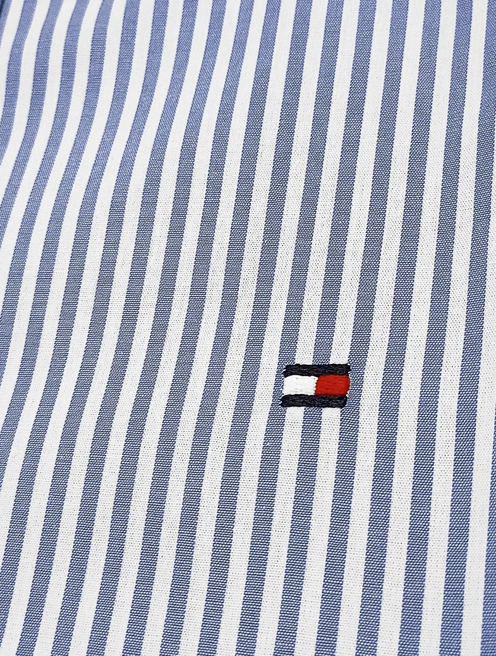 Camisa Tommy Hilfiger Masculina Regular Striped Poplin Azul Médio