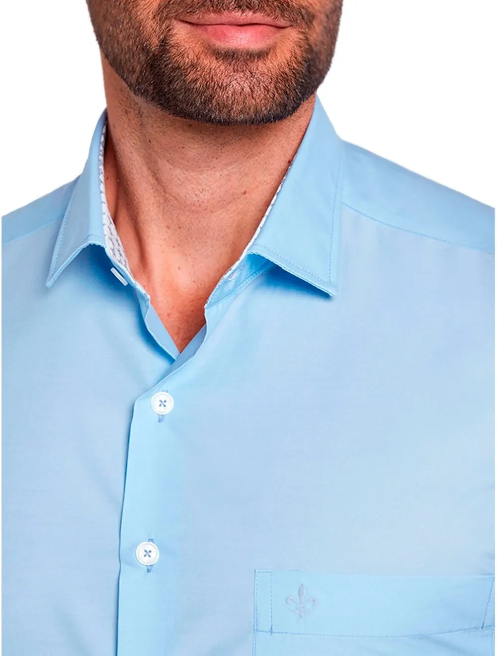 Camisa Dudalina Masculina Manga Curta Tricoline Lisa Azul Médio