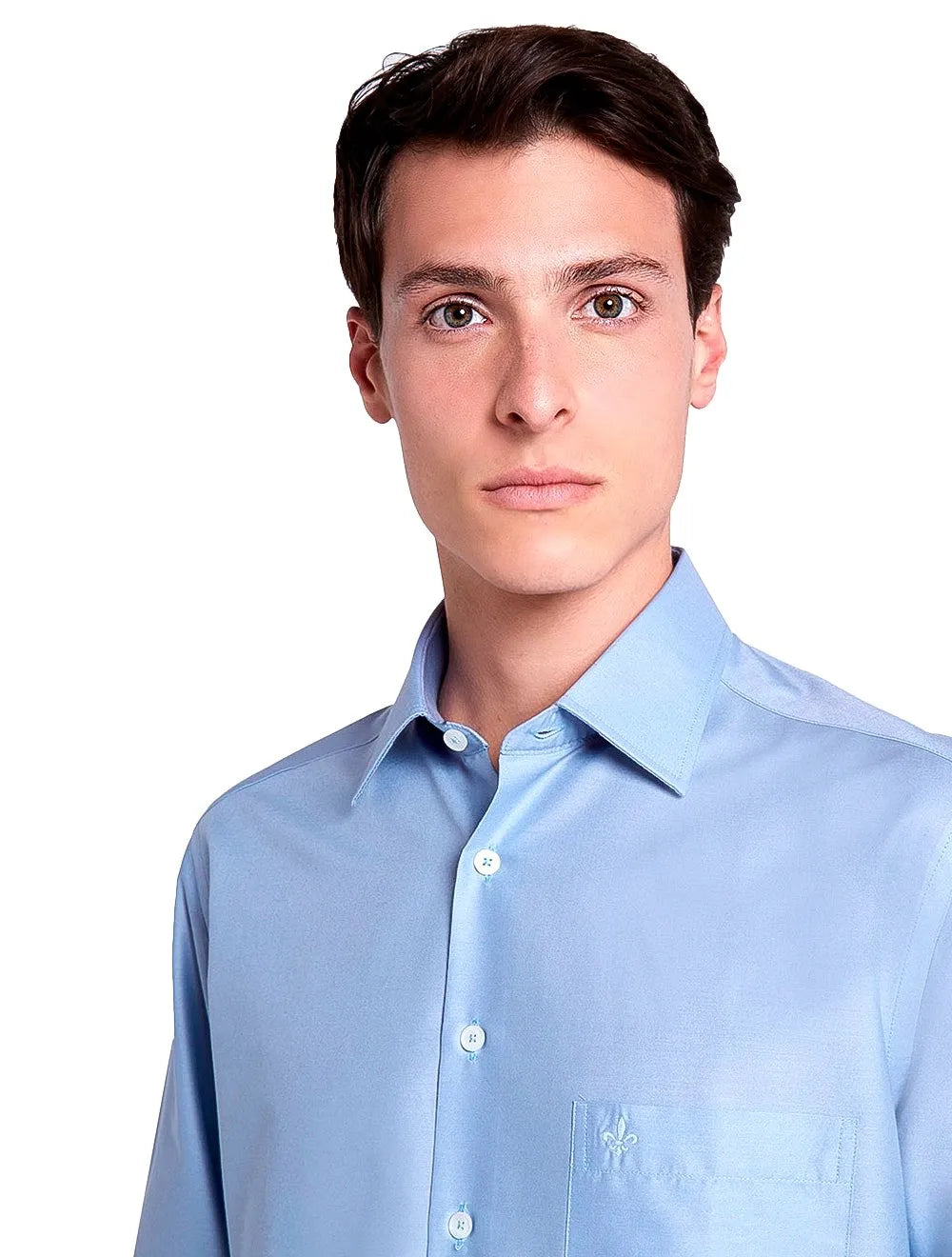 Camisa Dudalina Masculina Comfort Tricoline Lisa Azul