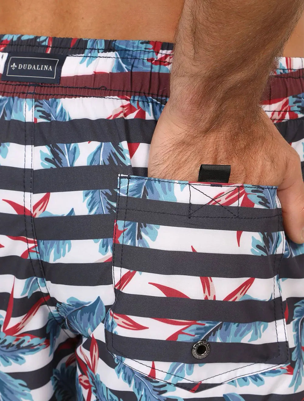 Short Dudalina Masculino D'Água Striped Floral Azul Marinho