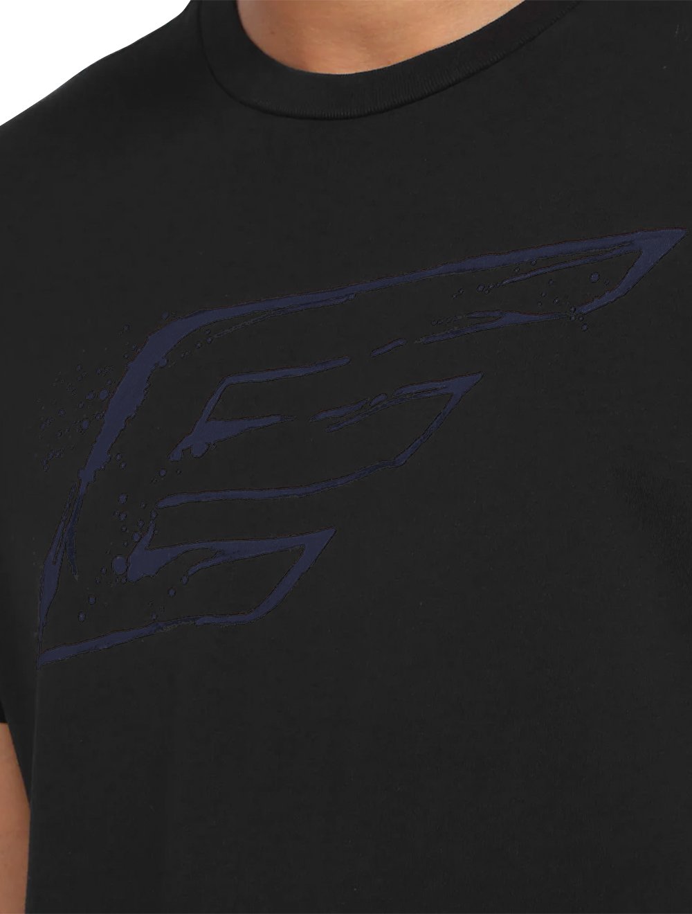Camiseta Ellus Cotton Fine Blue Maxi Splash Logo Preta