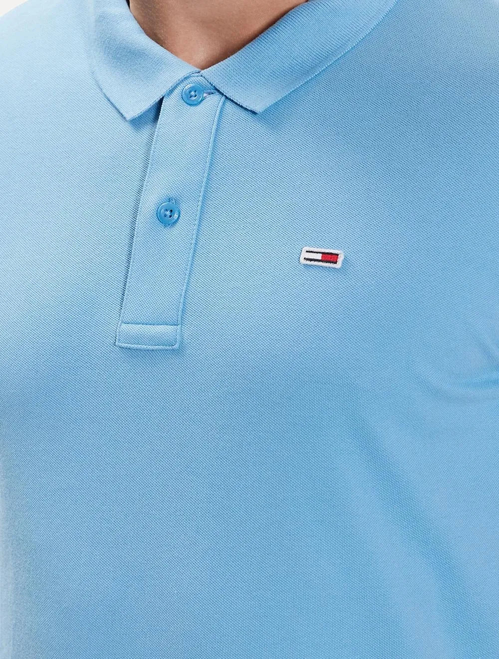 Polo Tommy Jeans Masculina Slim Piquet Flag Placket Azul Claro