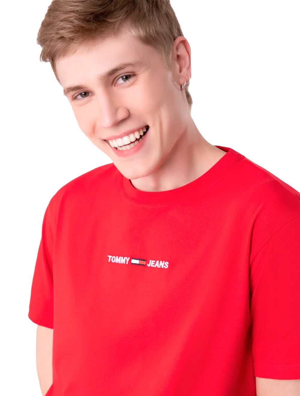 Camiseta Tommy Jeans Masculina Small Logo Text Vermelha