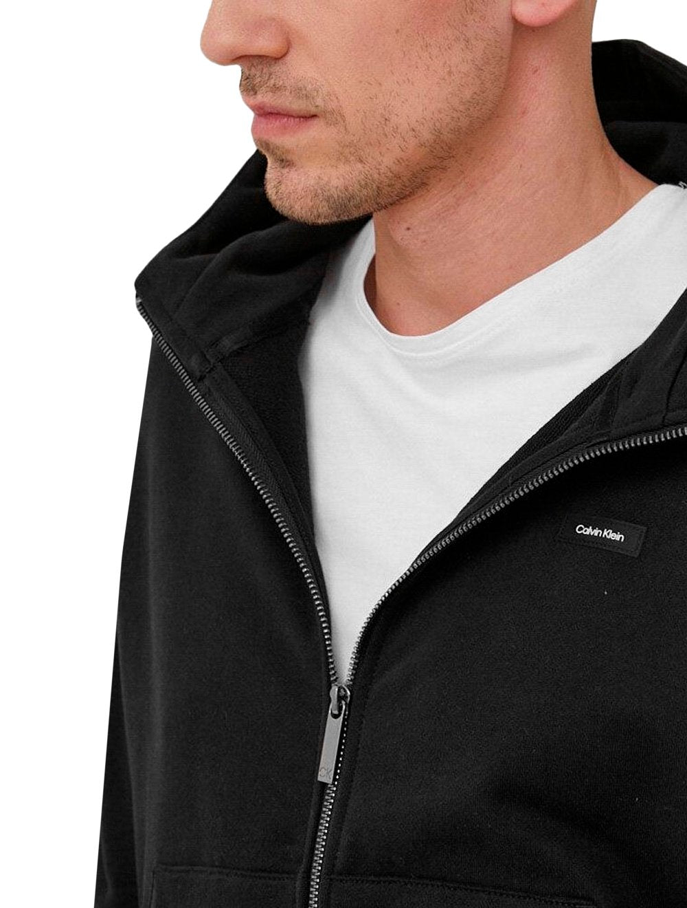 Moletom Calvin Klein Masculino Hoodie Full-Zip CK Tag Preto