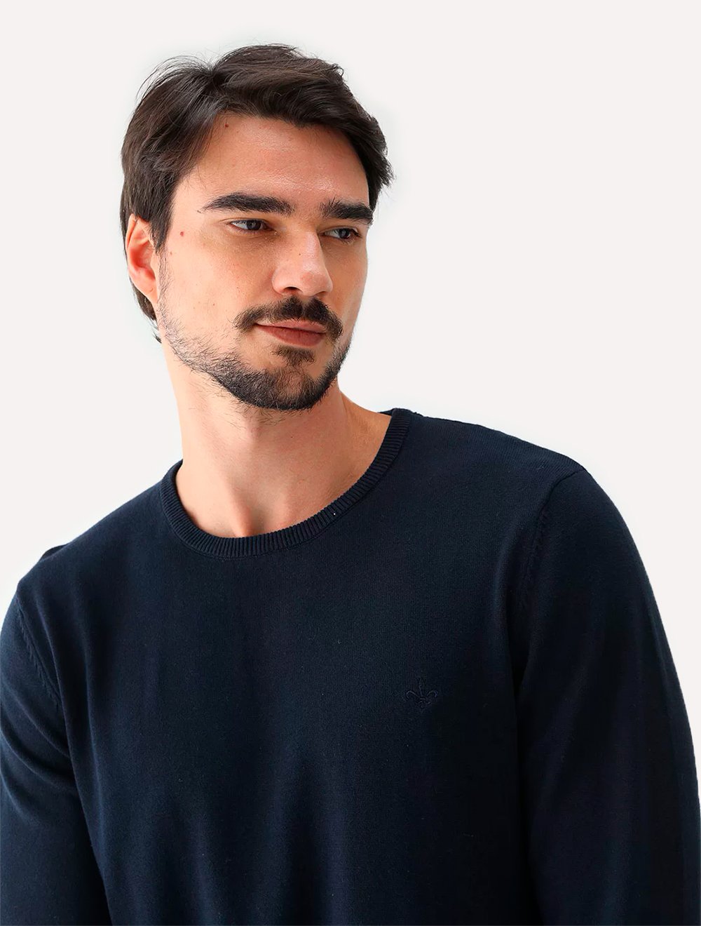 Suéter Dudalina Tricot Crewneck Basico Misto Azul Marinho