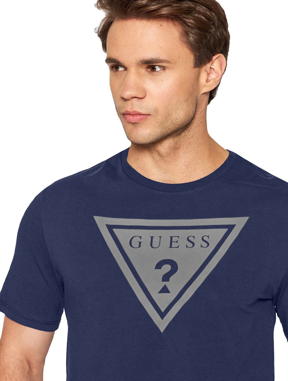 Camiseta Guess Masculina Full Gray Logo Print Azul Marinho