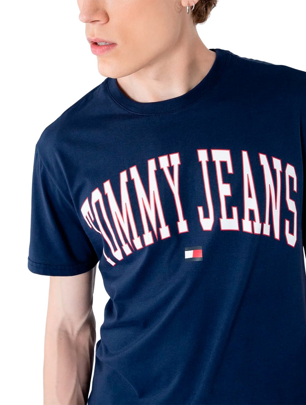 Camiseta Tommy Jeans Masculina Regular Classic Collegiate Flag Azul Marinho
