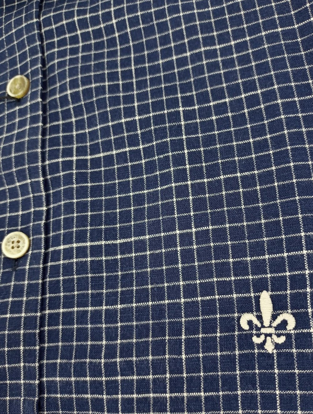 Camisa Dudalina Masculina Comfort Slub Cotton Xadrez Azul Marinho