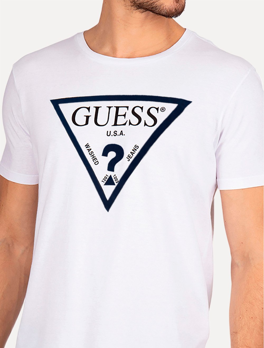 Camiseta Guess Masculina Classic Navy Logo Print Branca